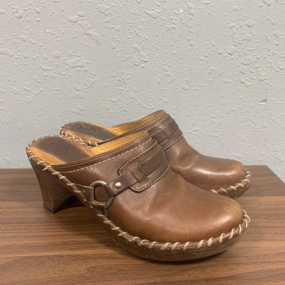 Frye Brown Leather Slip On Clog Shoes Womens Size 7 1/2